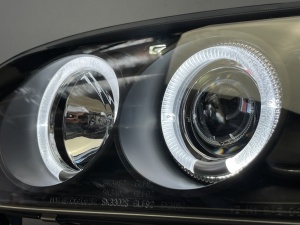 Faruri VW Golf 3 Angel Eyes look negru cu lupa - Img 4