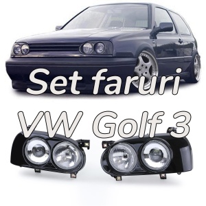 Faruri VW Golf 3 'Hella Twin look Dual Round' cu lupa