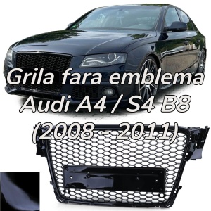 Grila fara emblema Audi A4 S4 B8 (2008 - 2011) 'RS Style' negru lucios PDC