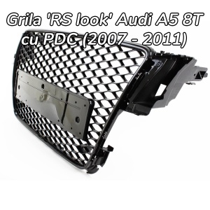 Grila fara emblema Audi A5 8T (2007 - 2011) 'RS Style' negru lucios PDC