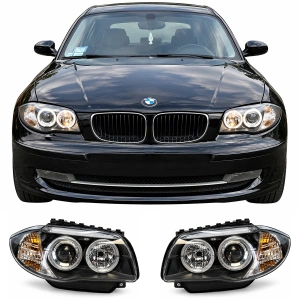 Set faruri BMW E81, E82, E87, E88 Angel Eyes negru