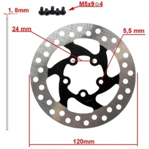 Disc frână 120 mm cu 5 prinderi pentru trotinete electrice Xiaomi Mi Pro, Xiaomi Mi Pro 2, Joyor GS5, Joyor GS9 + 5 șuruburi, eWheel, Negru - Img 2