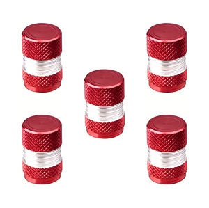 Set 5 capace valve Auto pentru ATV-uri, motociclete, mașini și alte vehicule, cu inel etanșare integrat, protecție antipraf, Greluma, Roșu