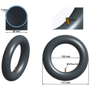 Cameră 200x50 cu valvă dreaptă pentru trotinete electrice, eWheel, Calitate PREMIUM - 2.1 mm grosime - Img 2