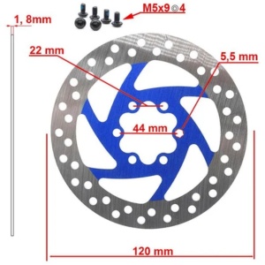 Disc frână 120 mm cu 6 prinderi pentru trotinete electrice Zero 8X, Joyor X1/X5S/Y5S/Y6S + 6 șuruburi, eWheel, Albastru - Img 2