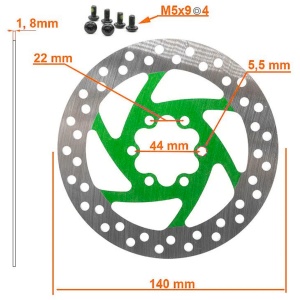 Disc frână 140 mm cu 6 prinderi pentru trotinete electrice Kukirin G2 Max, Kukirin G3/G3 Pro, Kukirin G4, Kugoo M4/M4 Pro, eWheel, Verde + 6 șuruburi - Img 2