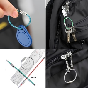 Set 3 cabluri pentru prindere chei, etichete bagaje și alte utilizări, din oțel inoxidabil cu înveliș din nylon, prindere cu filet, 10 cm lungime, 2 mm grosime, Greluma, Verde - Img 2