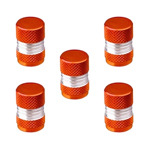 Set 5 capace valve Auto pentru ATV-uri, motociclete, mașini și alte vehicule, cu inel etanșare integrat, protecție antipraf, Greluma, Portocaliu