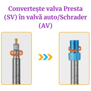 Adaptor valvă Presta (SV) în valvă Auto/Schrader (AV) pentru biciclete, HZJD, Mov - Img 2