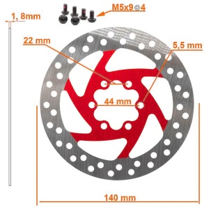 Disc frână 140 mm cu 6 prinderi pentru trotinete electrice Kukirin G2 Max, Kukirin G3/G3 Pro, Kukirin G4, Kugoo M4/M4 Pro, eWheel, Roșu + 6 șuruburi - Img 2