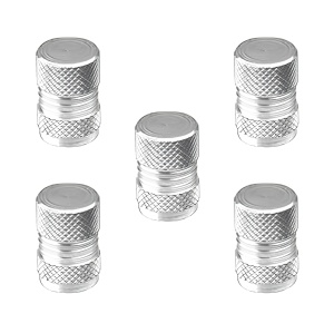 Set 5 capace valve Auto pentru ATV-uri, motociclete, mașini și alte vehicule, cu inel etanșare integrat, protecție antipraf, Greluma, Argintiu