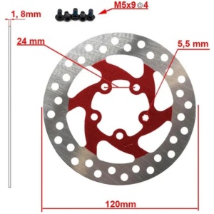 Disc frână 120 mm cu 5 prinderi pentru trotinete electrice Xiaomi Mi Pro, Xiaomi Mi Pro 2, Joyor GS5, Joyor GS9 + 5 șuruburi, eWheel, Roșu - Img 2