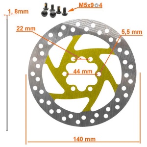 Disc frână 140 mm cu 6 prinderi pentru trotinete electrice Kukirin G2 Max, Kukirin G3/G3 Pro, Kukirin G4, Kugoo M4/M4 Pro, eWheel, Galben + 6 șuruburi - Img 2