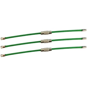 Set 3 cabluri pentru prindere chei, etichete bagaje și alte utilizări, din oțel inoxidabil cu înveliș din nylon, prindere cu filet, 10 cm lungime, 2 cm grosime, Greluma, Verde