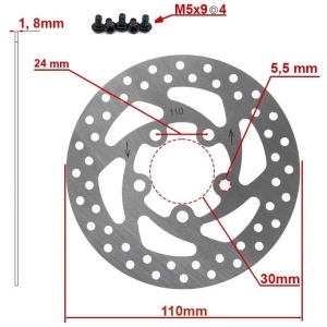 Disc frână 110 mm cu 5 prinderi pentru trotinete electrice Xiaomi Mi M365, Xiaomi Mi 1S, Xiaomi Mi Essential + 5 șuruburi, eWheel, Argintiu - Img 2