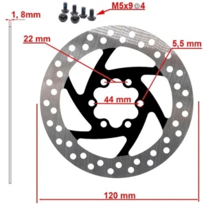Disc frână 120 mm cu 6 prinderi pentru trotinete electrice Zero 8X, Joyor X1/X5S/Y5S/Y6S + 6 șuruburi, eWheel, Negru - Img 2