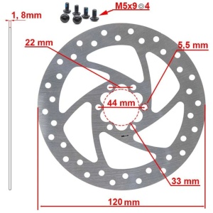 Disc frână 120 mm cu 6 prinderi pentru trotinete electrice Zero 8X, Joyor X1/X5S/Y5S/Y6S + 6 șuruburi, eWheel, Argintiu - Img 2