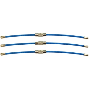 Set 3 cabluri pentru prindere chei, etichete bagaje și alte utilizări, din oțel inoxidabil cu înveliș din nylon, prindere cu filet, 10 cm lungime, 2 cm grosime, Greluma, Albastru