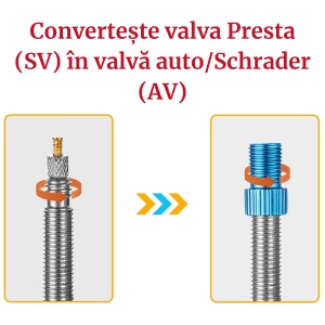 Adaptor valvă Presta (SV) în valvă Auto/Schrader (AV) pentru biciclete, HZJD, Roșu - Img 2