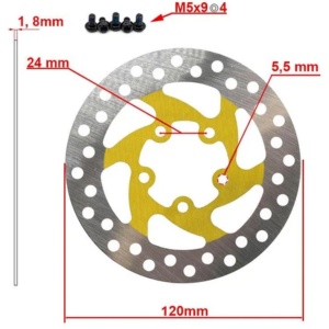 Disc frână 120 mm cu 5 prinderi pentru trotinete electrice Xiaomi Mi Pro, Xiaomi Mi Pro 2, Joyor GS5, Joyor GS9 + 5 șuruburi, eWheel, Galben - Img 2