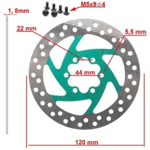 Disc frână 120 mm cu 6 prinderi pentru trotinete electrice Zero 8X, Joyor X1/X5S/Y5S/Y6S + 6 șuruburi, eWheel, Verde - Img 2