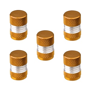 Set 5 capace valve Auto pentru ATV-uri, motociclete, mașini și alte vehicule, cu inel etanșare integrat, protecție antipraf, Greluma, Auriu