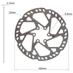 Disc frână ranforsat 160 mm cu 6 prinderi pentru biciclete electrice și trotinete electrice Halo Knight T107 Pro, Halo Knight T107 Max, Halo Knight T108 Pro, grosime 2.3 mm, eWheel, Argintiu - Img 2