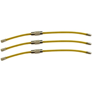 Set 3 cabluri pentru prindere chei, etichete bagaje și alte utilizări, din oțel inoxidabil cu înveliș din nylon, prindere cu filet, 10 cm lungime, 2 cm grosime, Greluma, Auriu