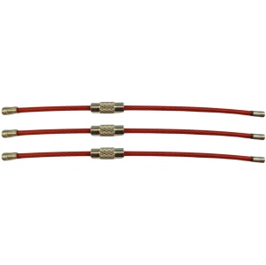 Set 3 cabluri pentru prindere chei, etichete bagaje și alte utilizări, din oțel inoxidabil cu înveliș din nylon, prindere cu filet, 10 cm lungime, 2 cm grosime, Greluma, Roșu