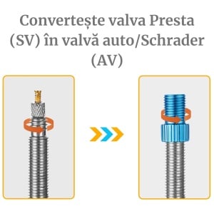 Adaptor valvă Presta (SV) în valvă Auto/Schrader (AV) pentru biciclete, HZJD, Gri - Img 2