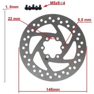 Disc frână 145 mm cu 6 prinderi pentru trotinete electrice Joyor Y5S, Joyor Y6S, Joyor Y8S, Joyor Y10 + 6 șuruburi, eWheel, Argintiu - Img 2
