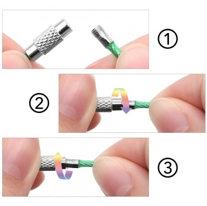 Set 3 cabluri pentru prindere chei, etichete bagaje și alte utilizări, din oțel inoxidabil cu înveliș din nylon, prindere cu filet, 10 mm lungime, 2 mm grosime, Greluma, Roșu - Img 3