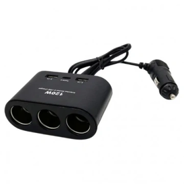 Triplu brichetă auto cu 3 prize, 2 USB, 1 Type C