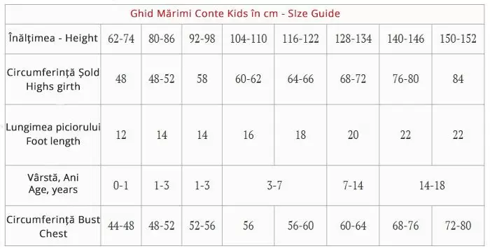 Ghid mărimi Ciorapi și Colanți Conte Kids