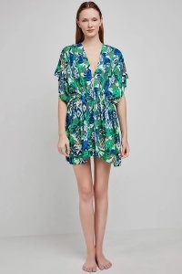 Caftan scurt de plajă, cu imprimeu tropical, Gisela 2/40036 - Img 4