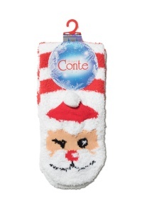 Șosete flaușate haioase damă, model Santa cu pompon, Conte Elegant 448