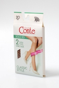 Șosete damă, lungi 3/4 , Lycra, Conte SOLO 20 Den (2 perechi)