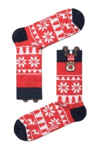 Șosete haioase Crăciun, model Rudolph cu ornament, DiWaRi 445