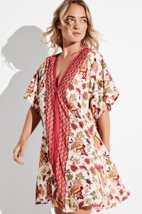 Rochie plajă tip caftan, cu imprimeu floral, Gisela 2/40004 - Img 2