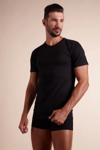 Tricou pentru bărbați cu mânecă scurtă și decolteu rotund, din bumbac, Snelly 7013 - Img 2