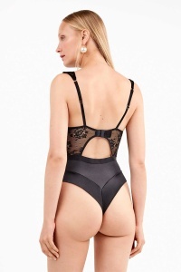 Body damă, cupe tip balconette cu arcuri, burete și dantelă florală, Gisela 2- 10146 negru spate