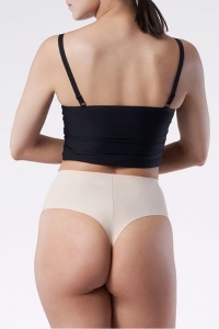 Chiloți damă fără cusături, cu talie înaltă, Julimex Simple String Maxi Bej spate