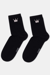 Șosete damă din bumbac cu imprimeu din sclipici Queen, Conte Classic 430 - Img 2