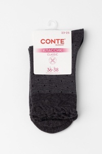 Șosete damă din bumbac, cu picot și model puncte, Conte Classic 1113 gri ambalaj