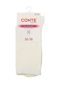 Șosete damă din bumbac, cu împletitură ajurată în romburi, Conte Classic 787 - Img 4