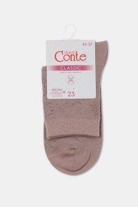 Șosete damă din bumbac, cu model soare și lună, Conte Classic 529 Roz cenusiu ambalaj