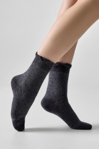 Șosete damă din bumbac, cu picot și model puncte, Conte Classic 1113 gri lateral