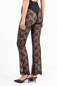 Pantaloni lungi elastici, din dantelă florală, Gisela 2/80005, spate.