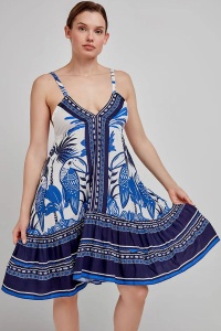 Rochie scurtă plajă cu imprimeu tucan, din 100% vâscoză, Gisela 2/40031