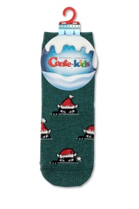 Șosete copii de Crăciun cu model ”Xmas Cat” cu ață pufoasă, Conte Kids 524 - Img 2